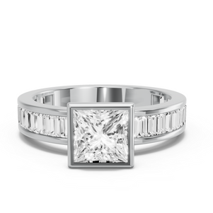 Image for Princess Classic Bezel Ring with Baguette Channel band