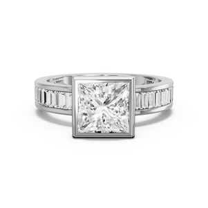 Image for Princess Classic Bezel Ring with Baguette Channel band in 14K Two Tone Rose Gold