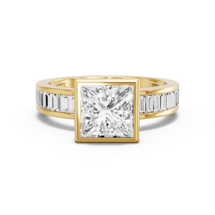 Image for Princess Classic Bezel Ring with Baguette Channel band in 18K Yellow Gold
