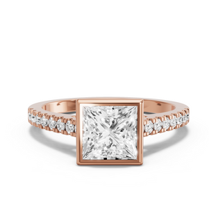 Image for Princess Classic Bezel Ring with Cathedral Pave band