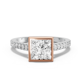 Image for Princess Classic Bezel Ring with Cathedral Pave band