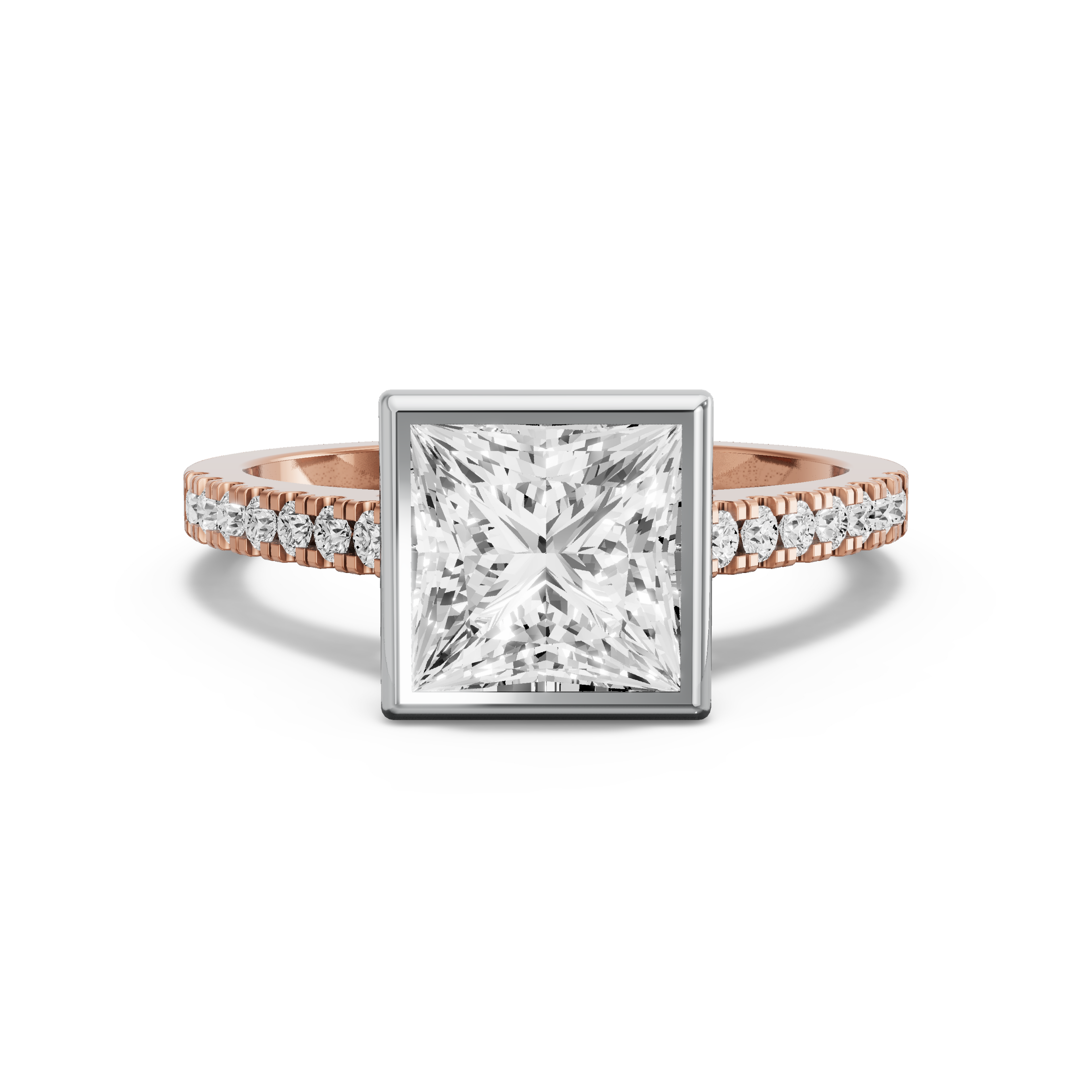 Image for Princess Classic Bezel Ring with Cathedral Pave band in 10K Two Tone Yellow Gold