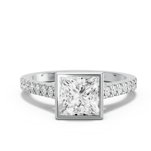 Image for Princess Classic Bezel Ring with Cathedral Pave band