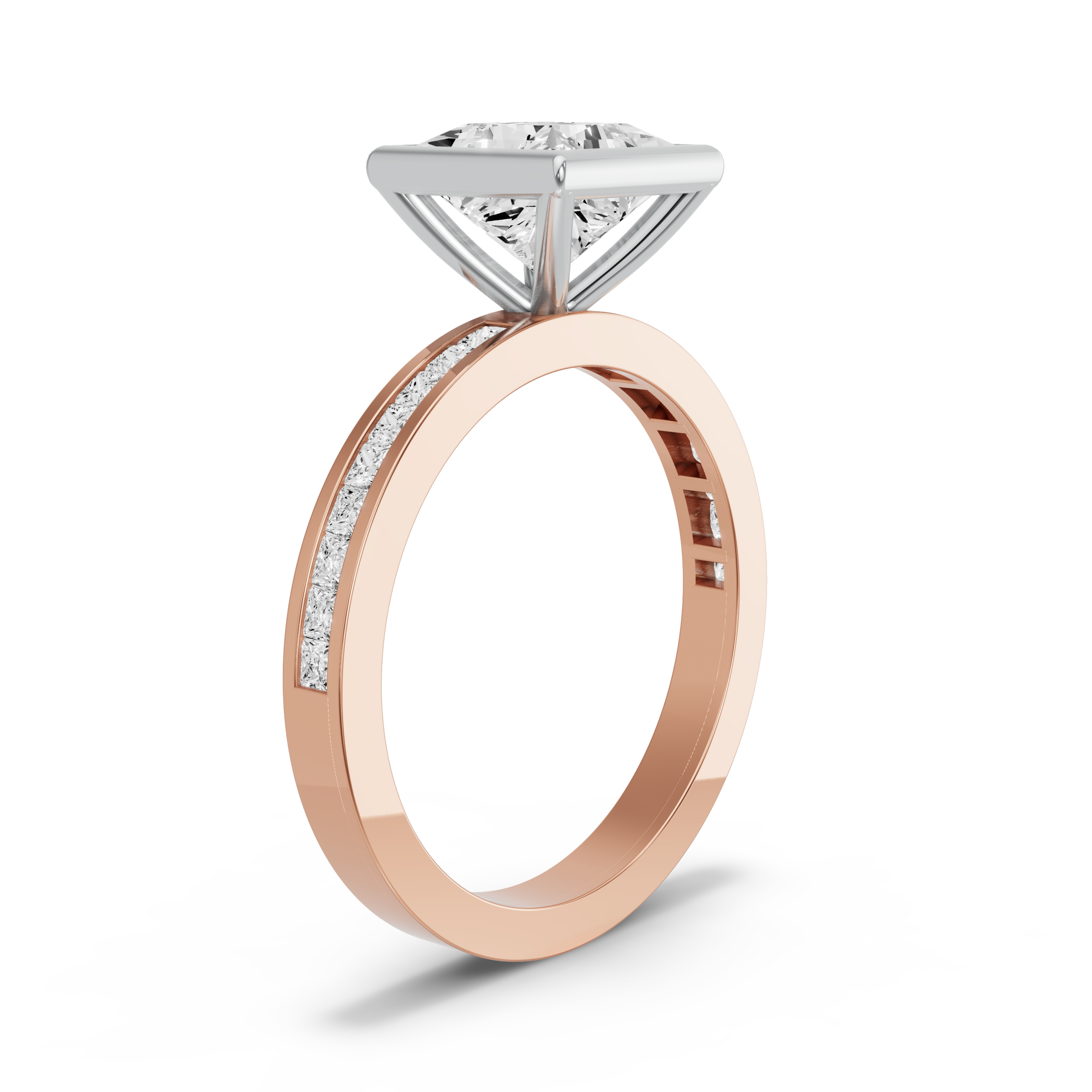 Image for Princess Classic Bezel Ring with Channel band in 14K Two Tone Yellow Gold