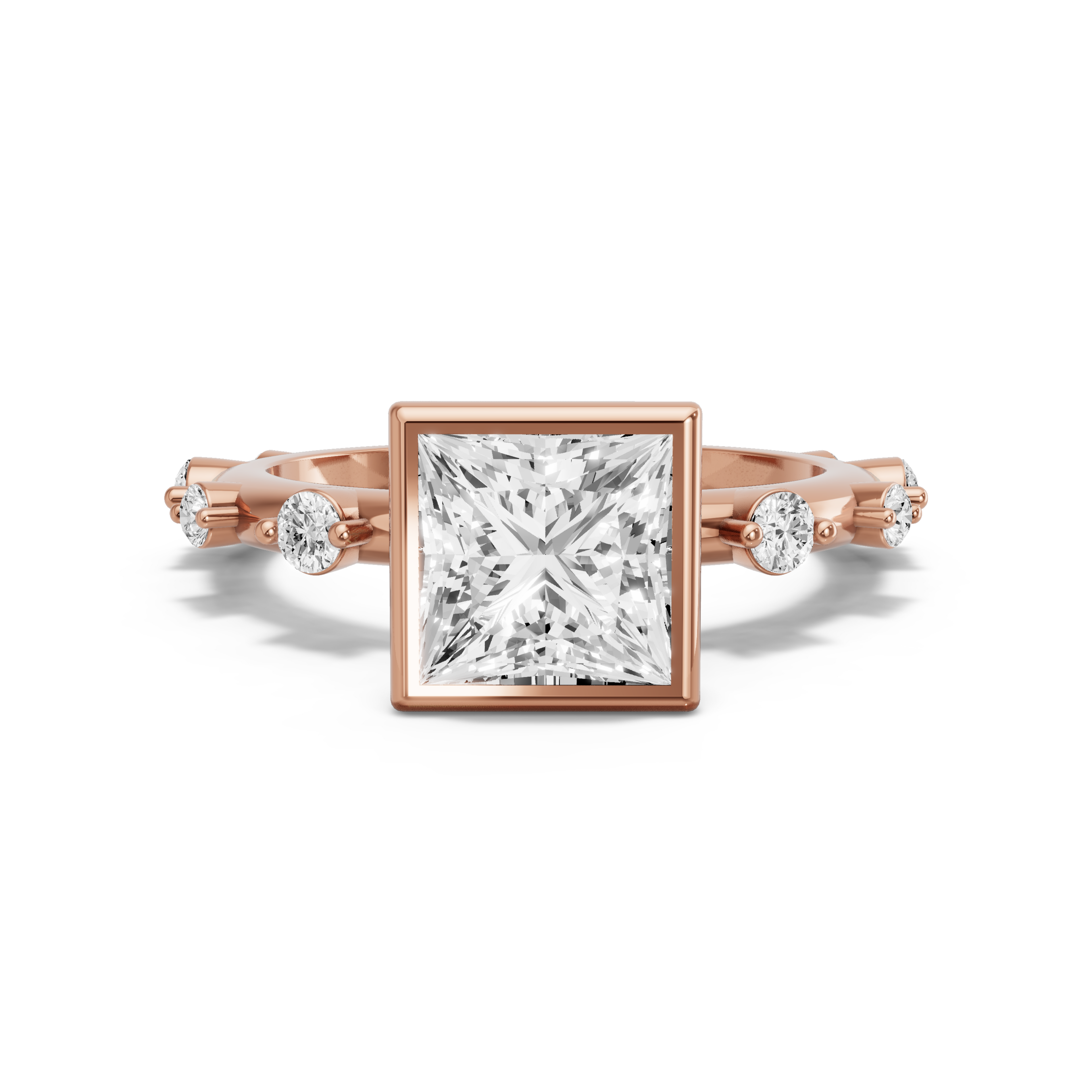 Image for Princess Classic Bezel Ring with Floating Station band in 10K Yellow Gold