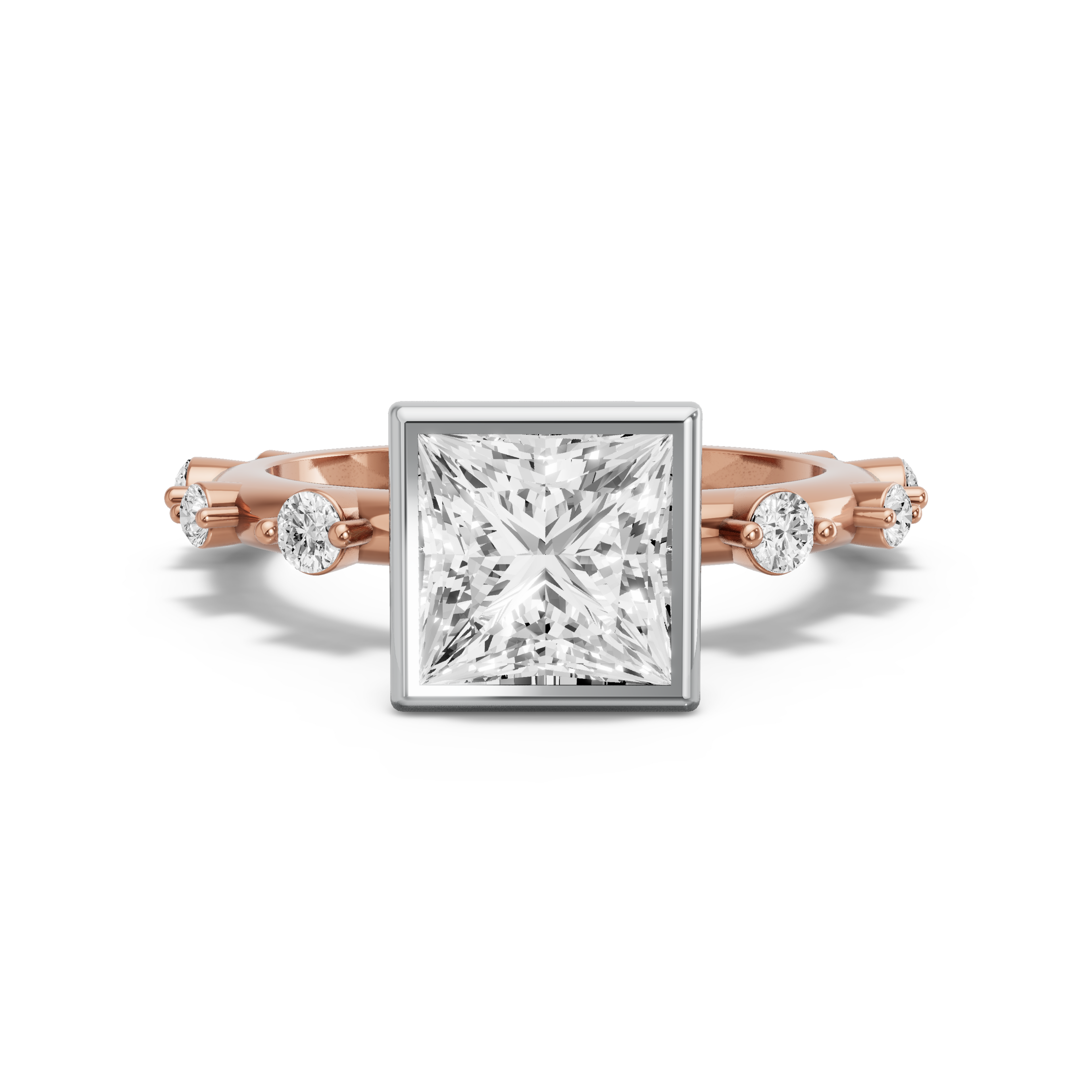 Image for Princess Classic Bezel Ring with Floating Station band in 18K Two Tone Yellow Gold
