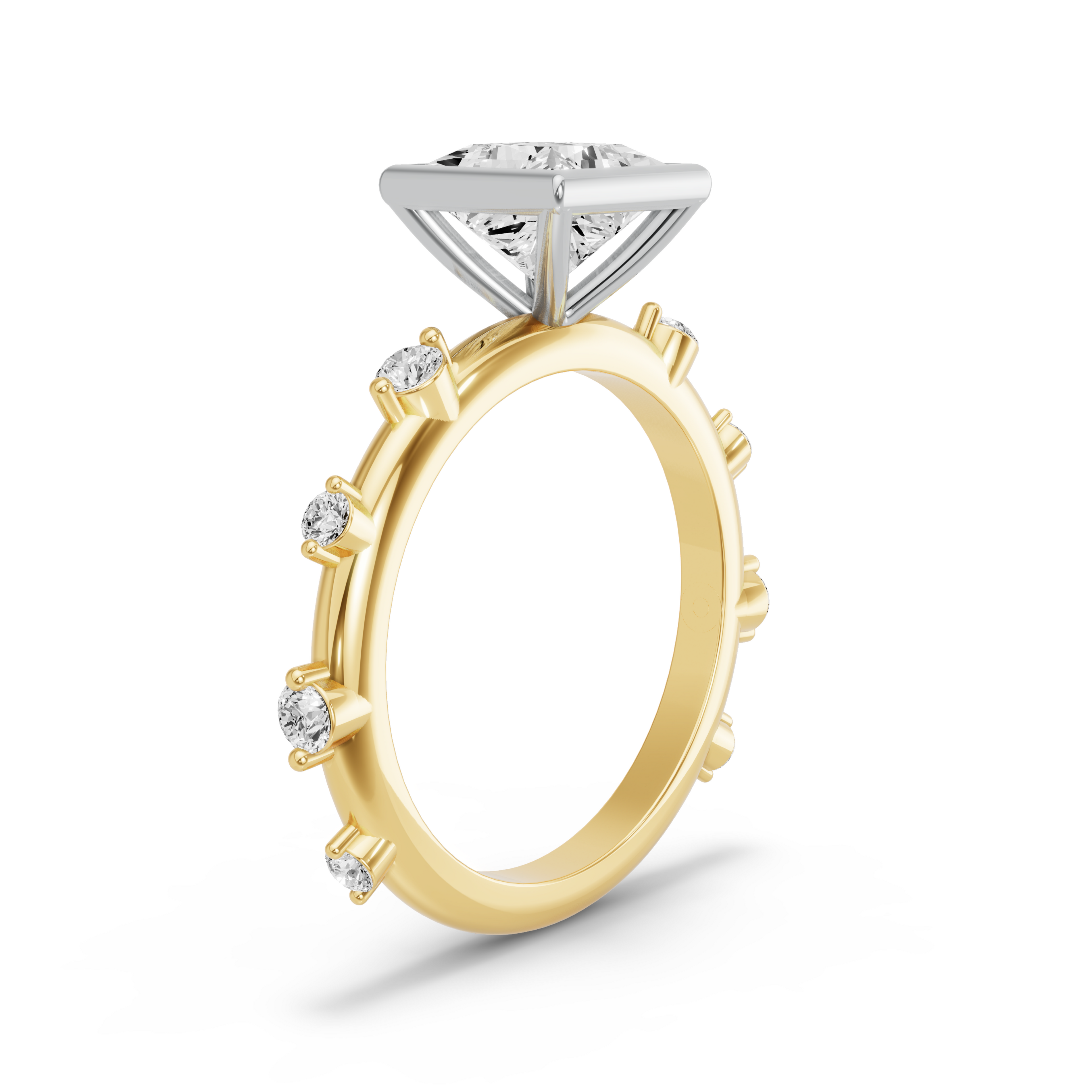 Image for Princess Classic Bezel Ring with Floating Station band in 14K Rose Gold