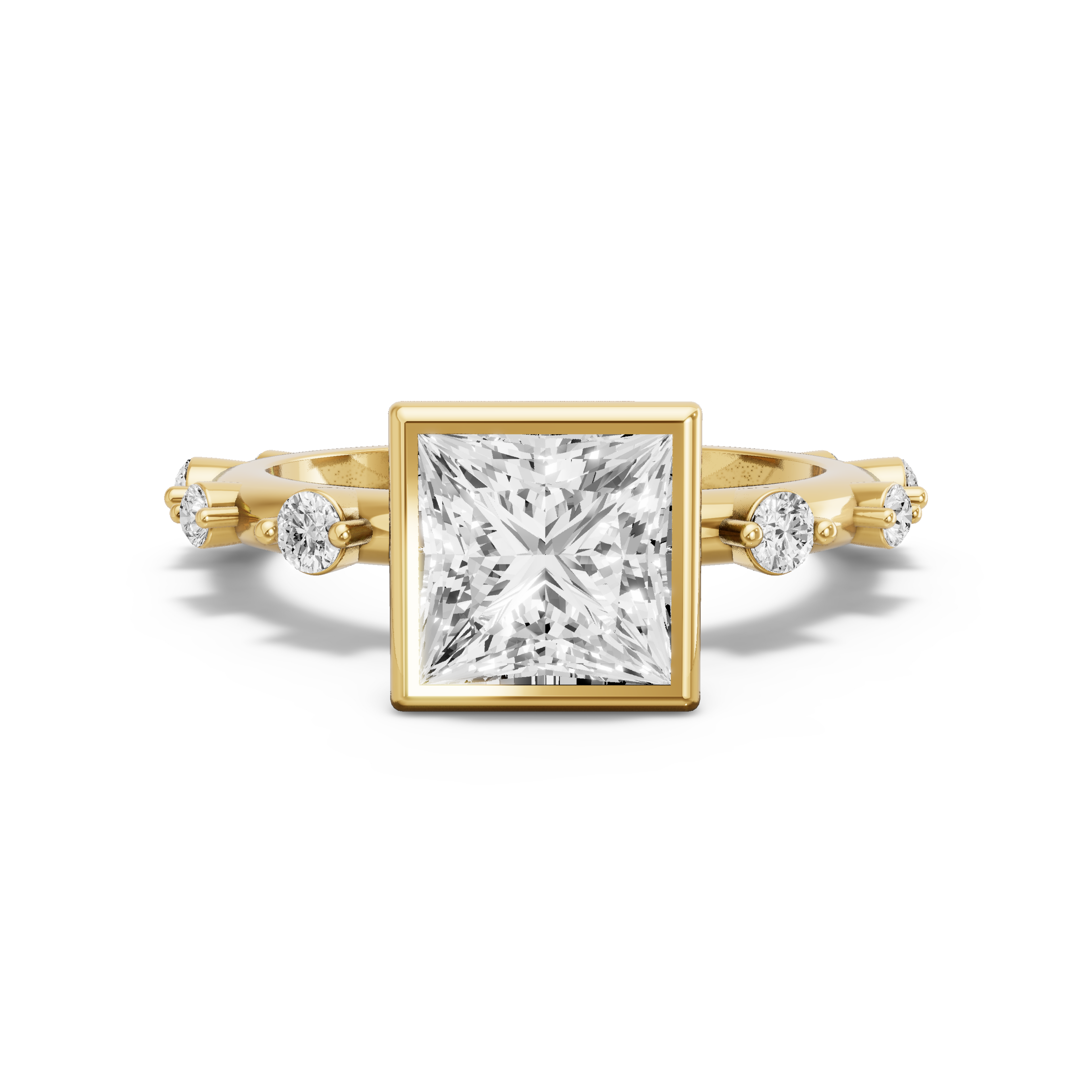 Image for Princess Classic Bezel Ring with Floating Station band in 10K White Gold