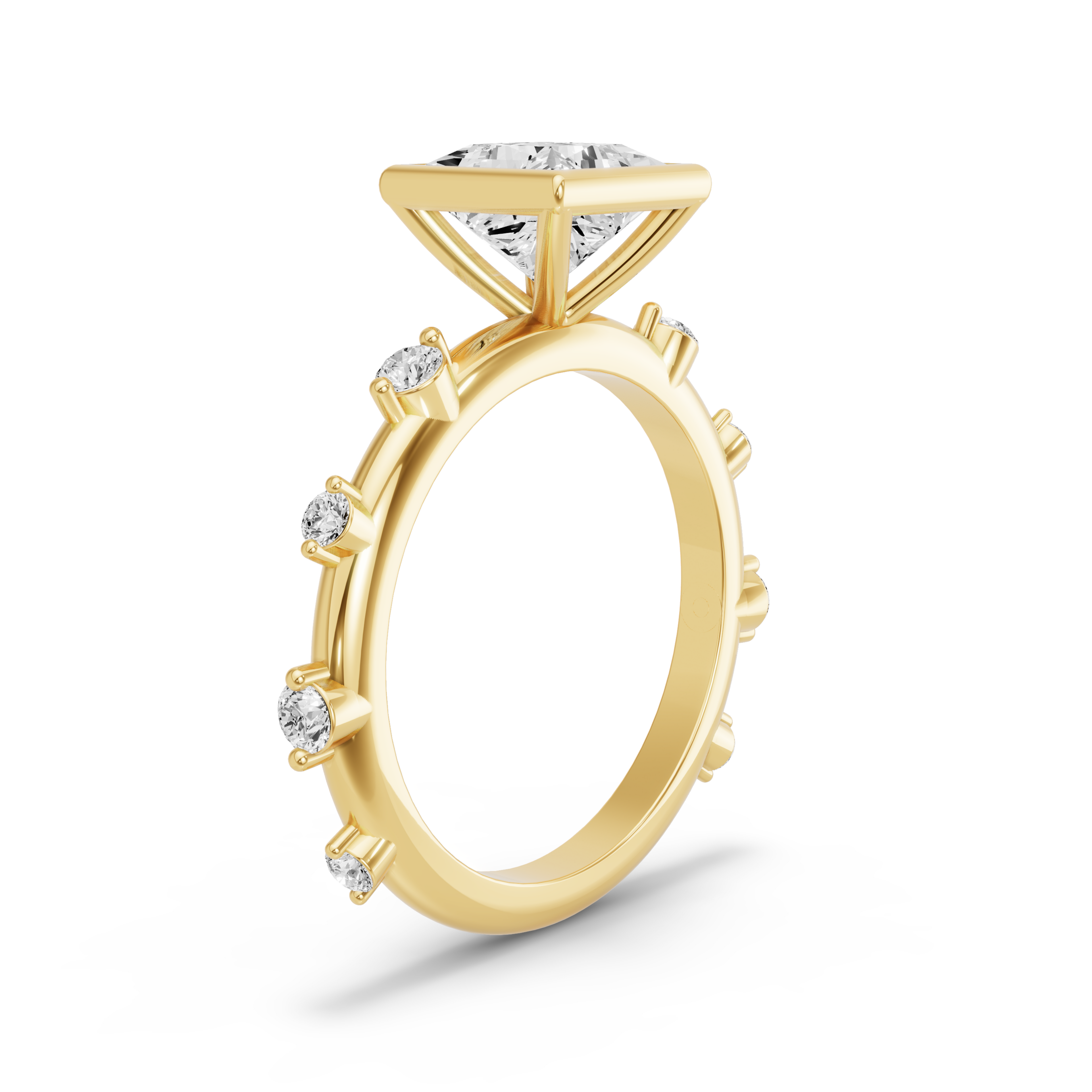 Image for Princess Classic Bezel Ring with Floating Station band in 10K White Gold