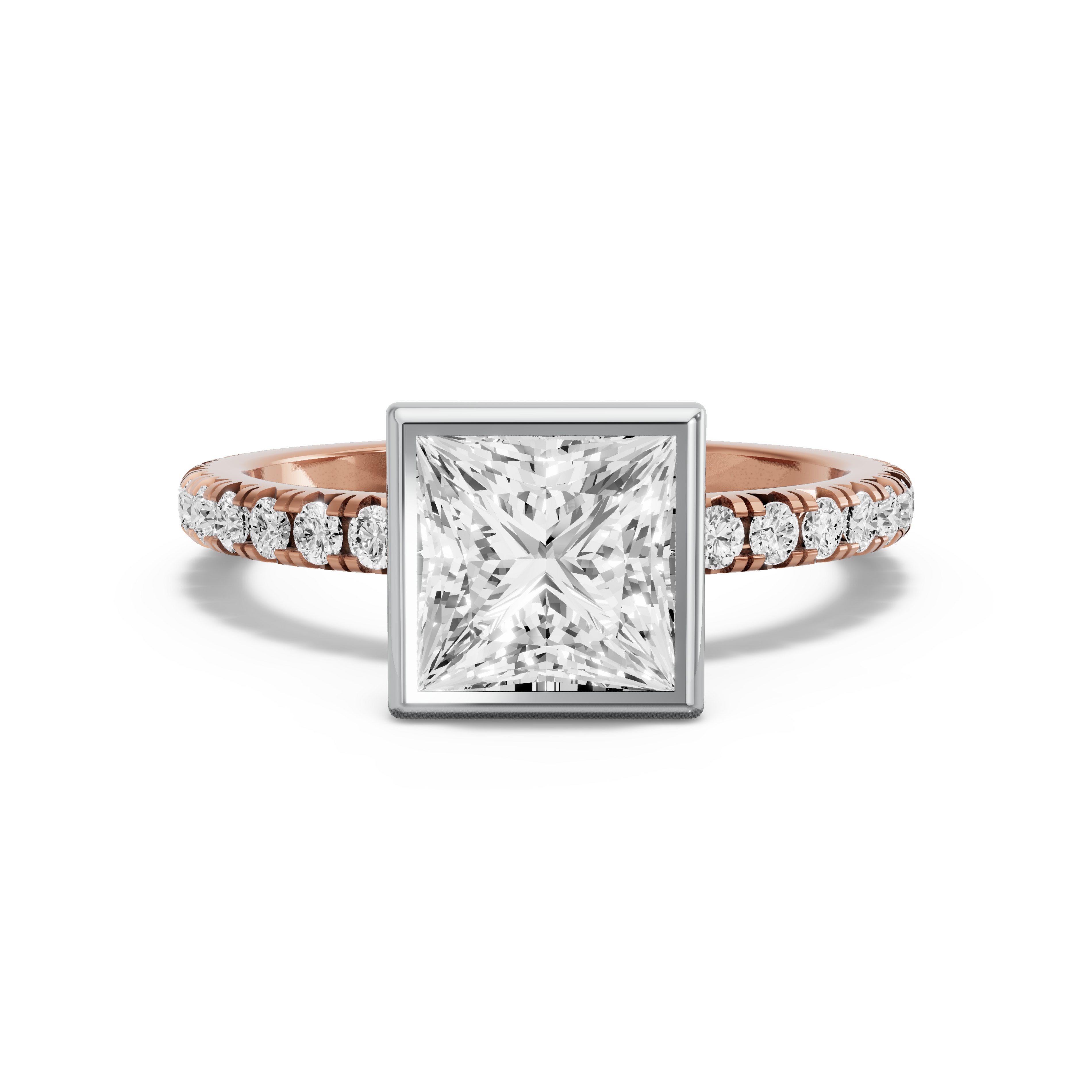 Image for Princess Classic Bezel Ring with French Pave band in 18K Two Tone Yellow Gold