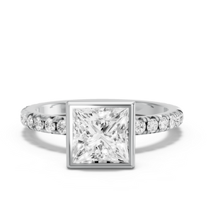 Image for Princess Classic Bezel Ring with French Pave band
