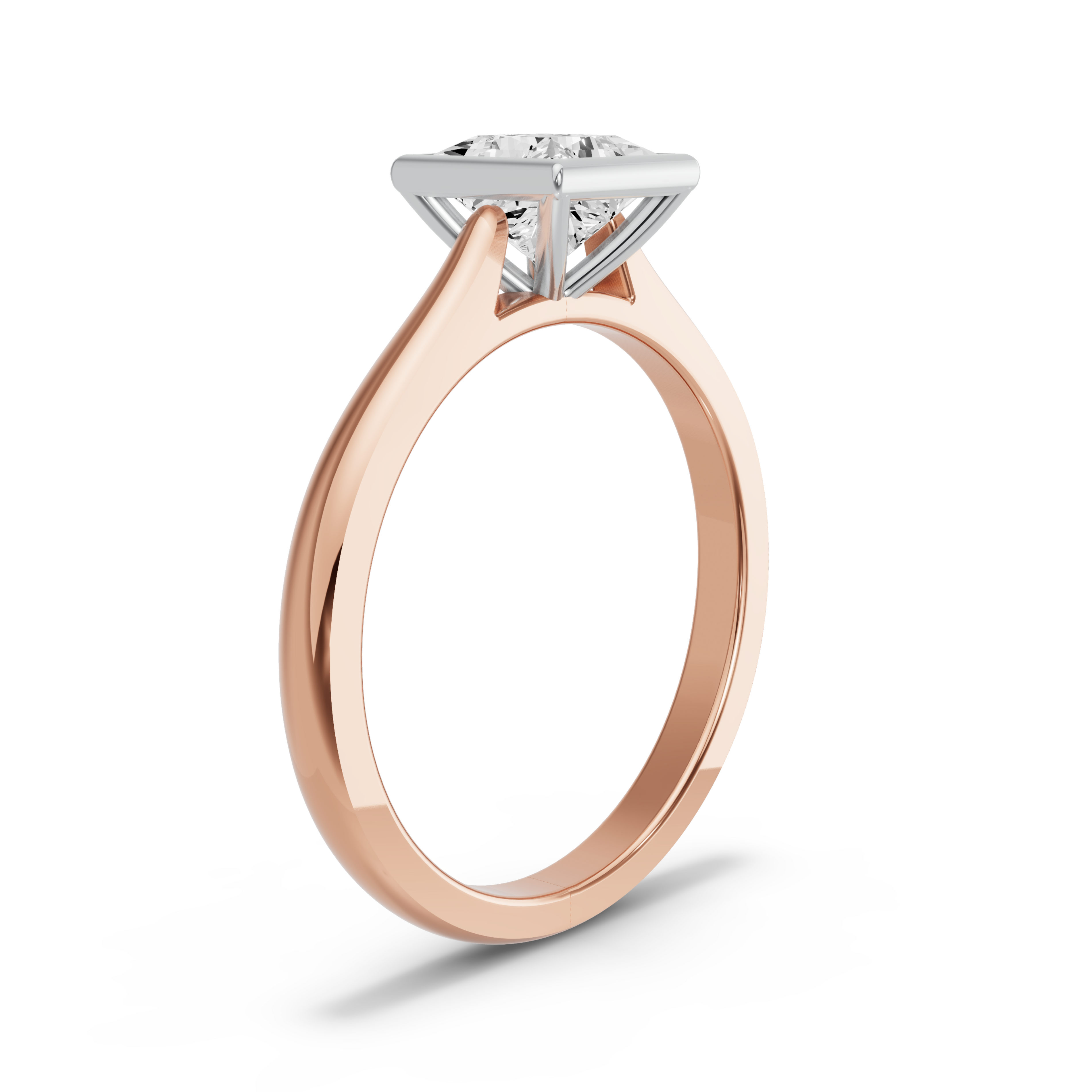 Image for Princess Classic Bezel Ring with Knife Edge Cathedral band in 14K Two Tone Yellow Gold