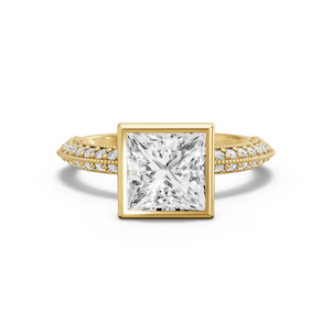 Image for Princess Classic Bezel Ring with Knife Edge Pave band in 18K Yellow Gold