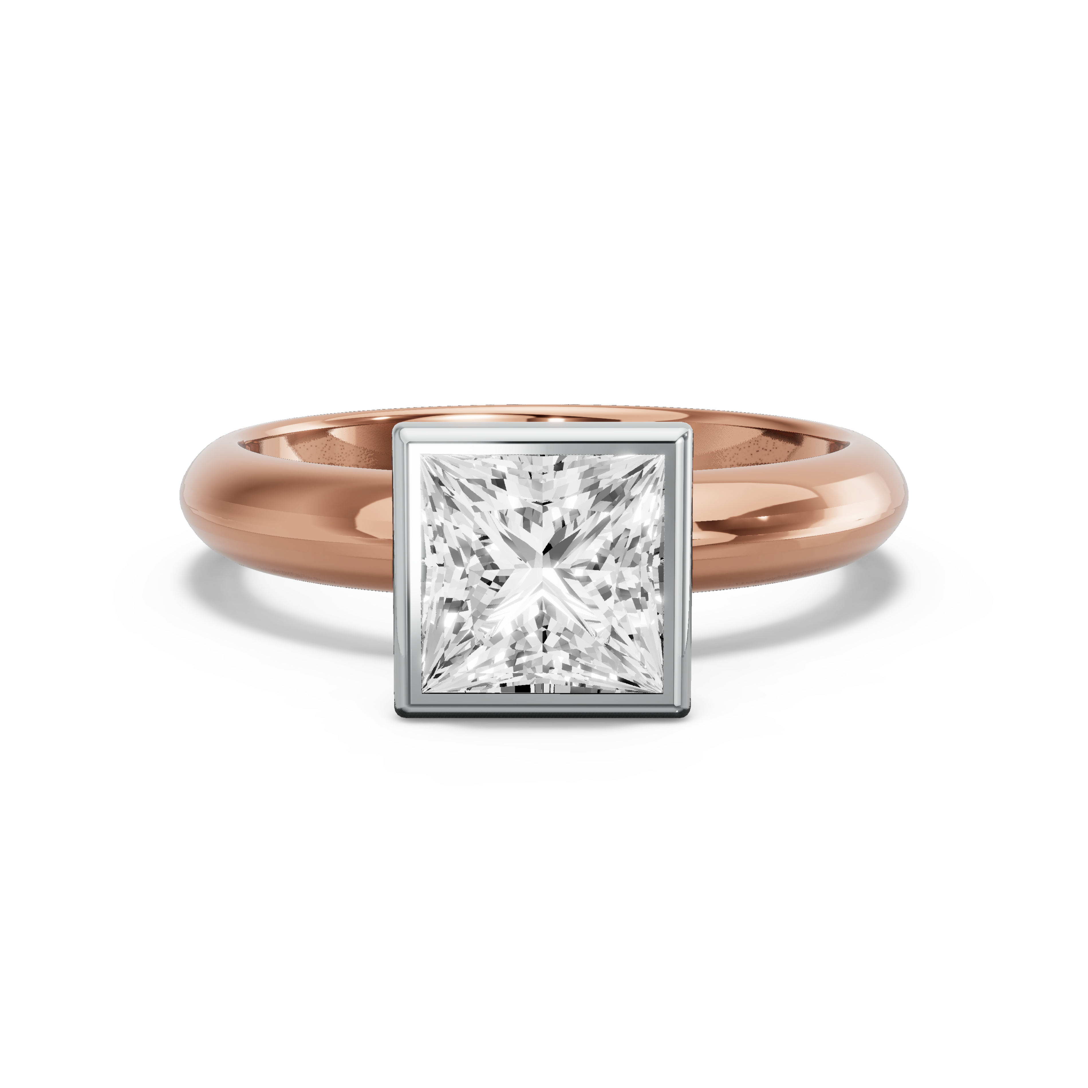 Image for Princess Classic Bezel Ring with Knife Edge Solitaire band in 18K Two Tone Yellow Gold