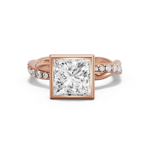 Image for Princess Classic Bezel Ring with Rope Pave band in 14K Yellow Gold