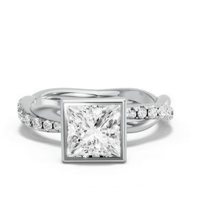 Image for Princess Classic Bezel Ring with Rope Pave band