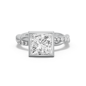 Image for Princess Classic Bezel Ring with Rope Pave band in 14K Two Tone Rose Gold