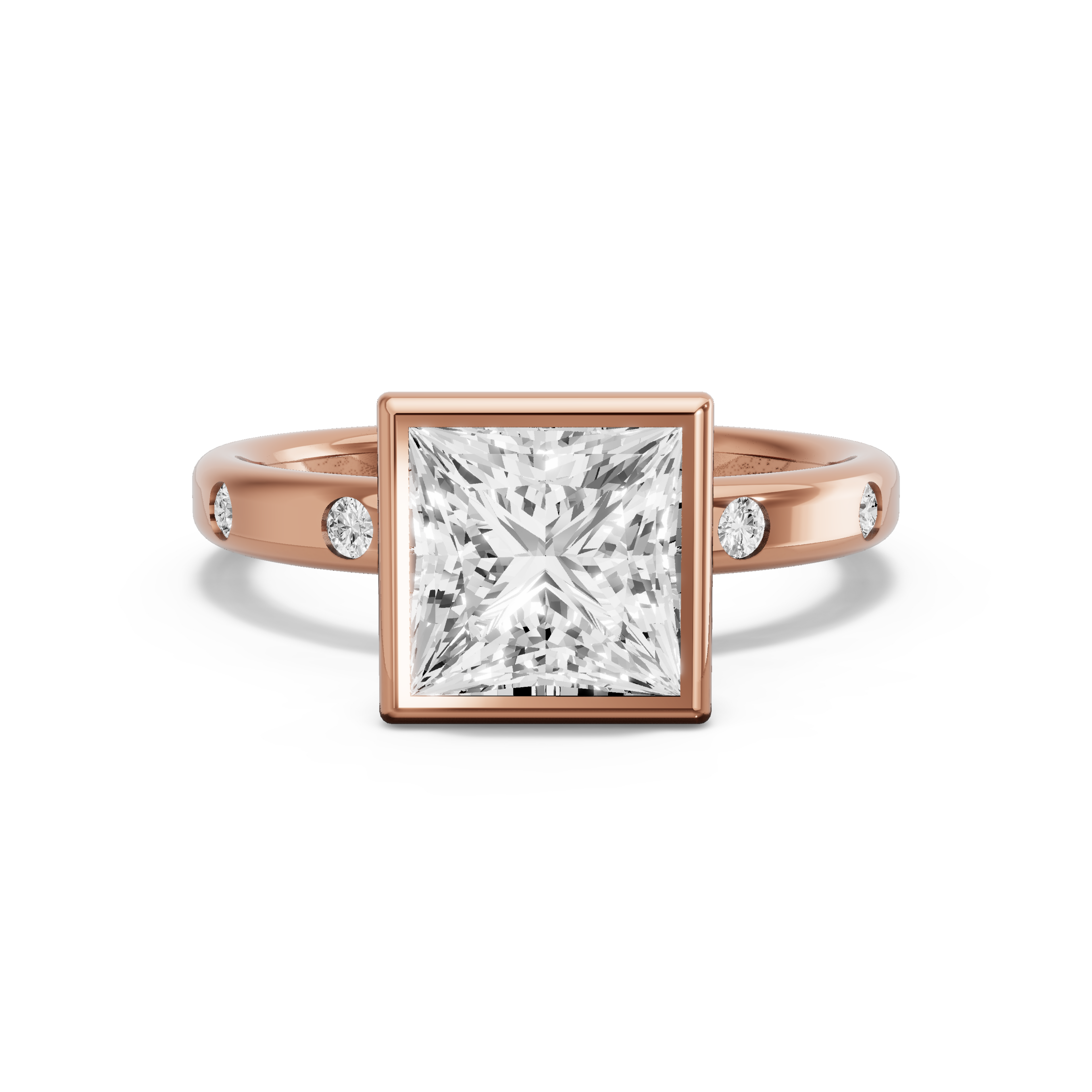 Image for Princess Classic Bezel Ring with Sleek Accent band in 10K Yellow Gold
