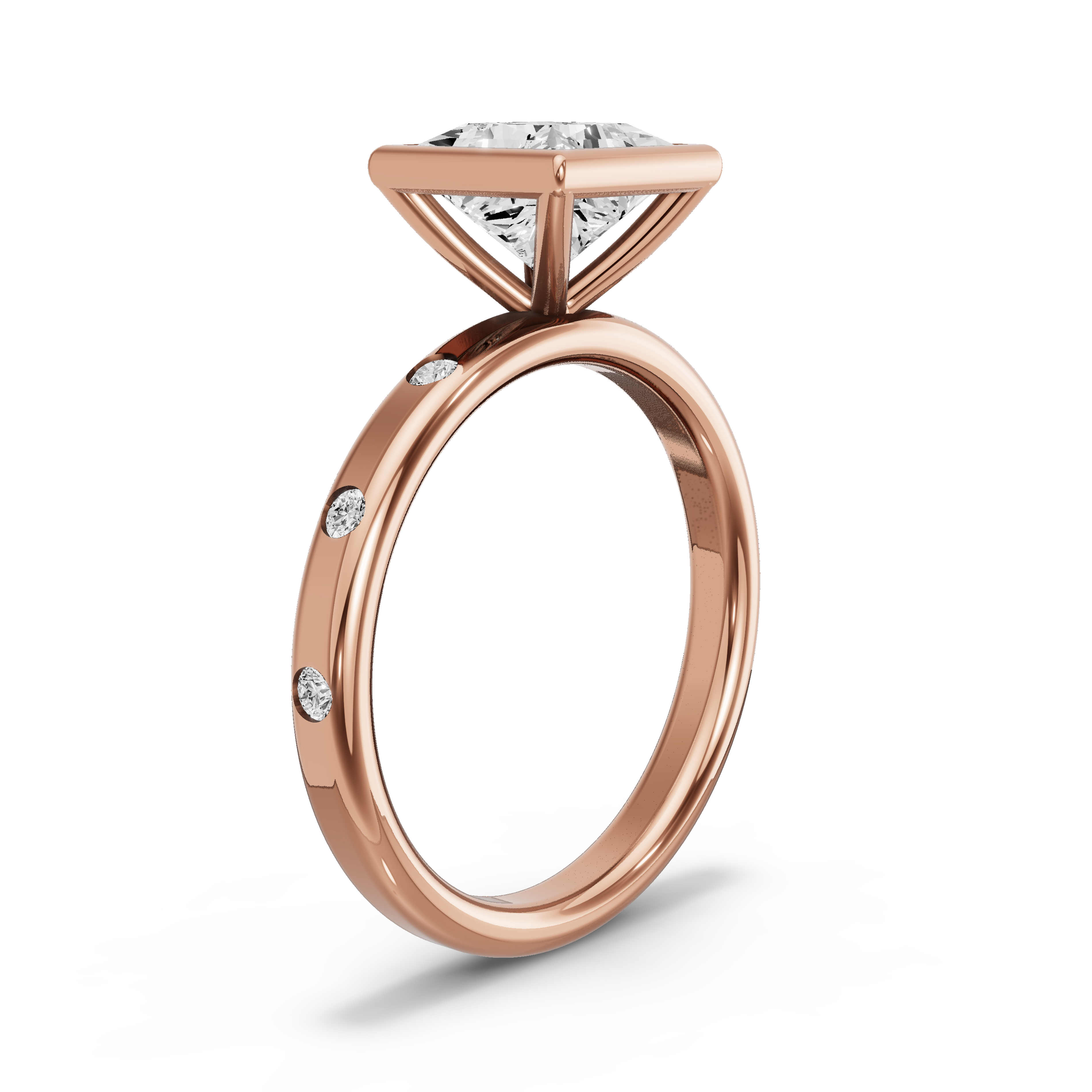 Image for Princess Classic Bezel Ring with Sleek Accent band in 10K Yellow Gold