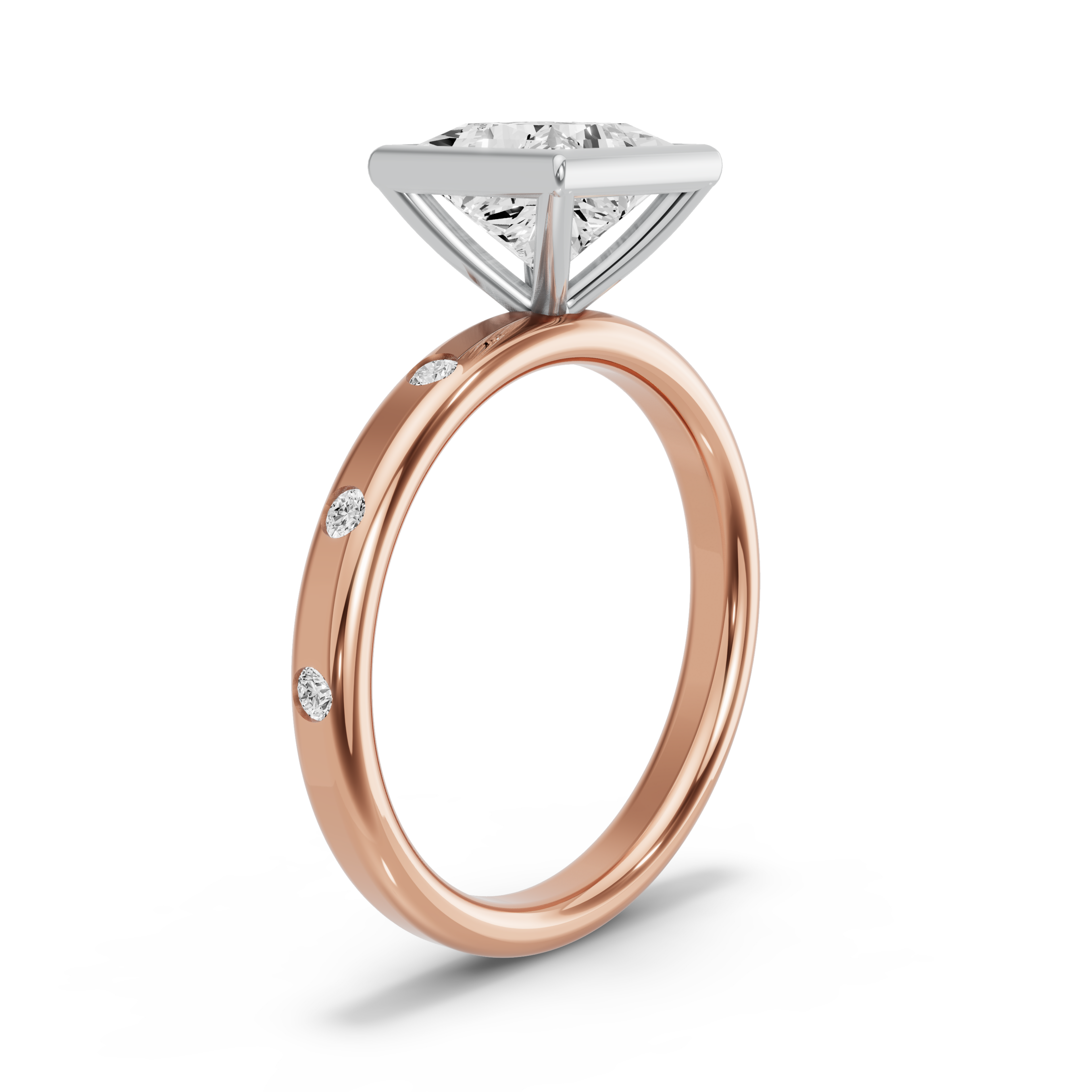 Image for Princess Classic Bezel Ring with Sleek Accent band in 10K Two Tone Yellow Gold