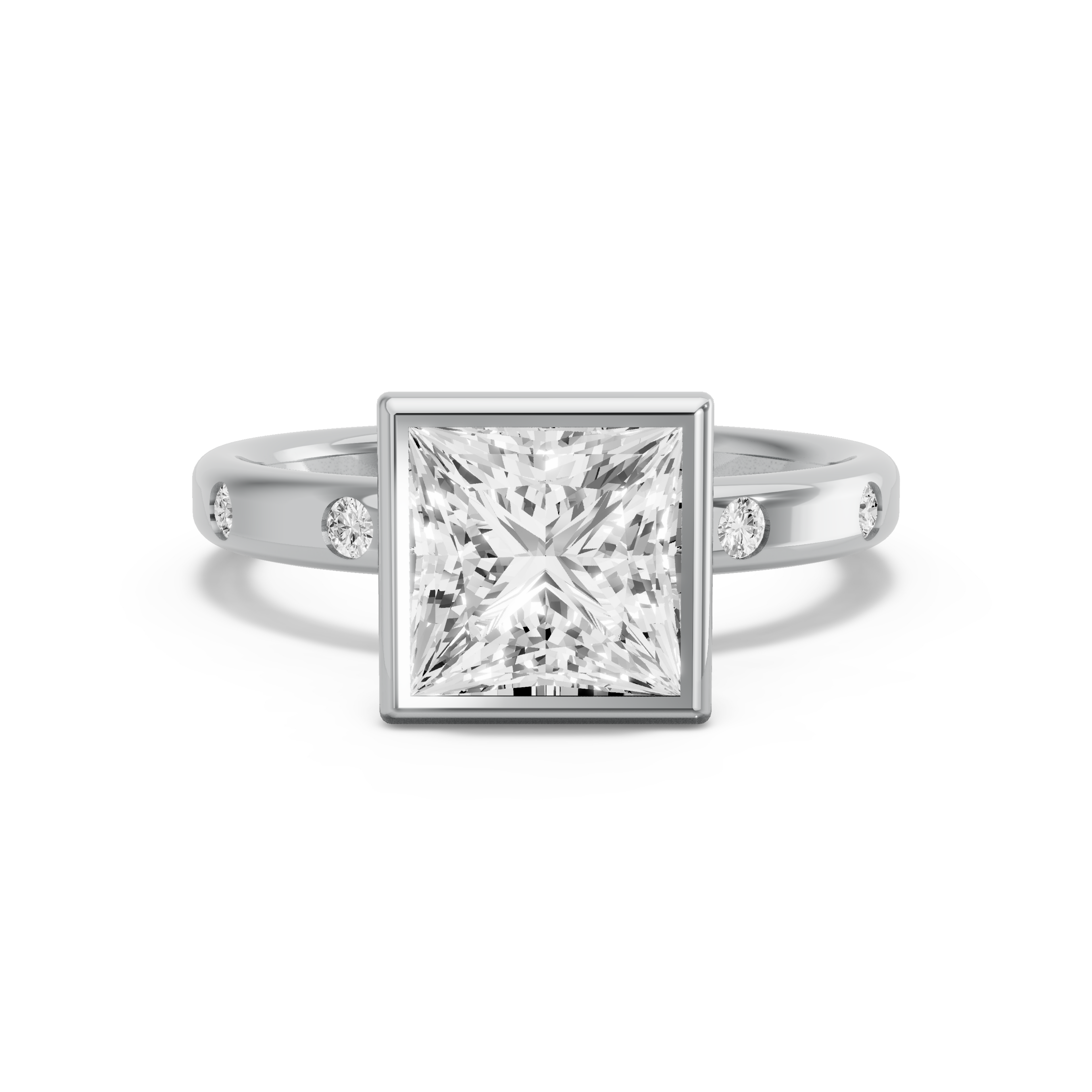 Image for Princess Classic Bezel Ring with Sleek Accent band in 14K Two Tone Rose Gold