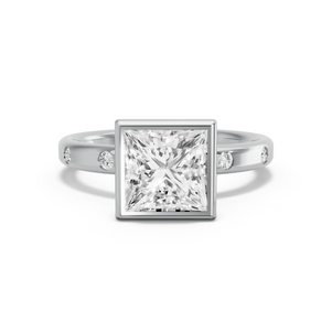 Image for Princess Classic Bezel Ring with Sleek Accent band in 14K White Gold
