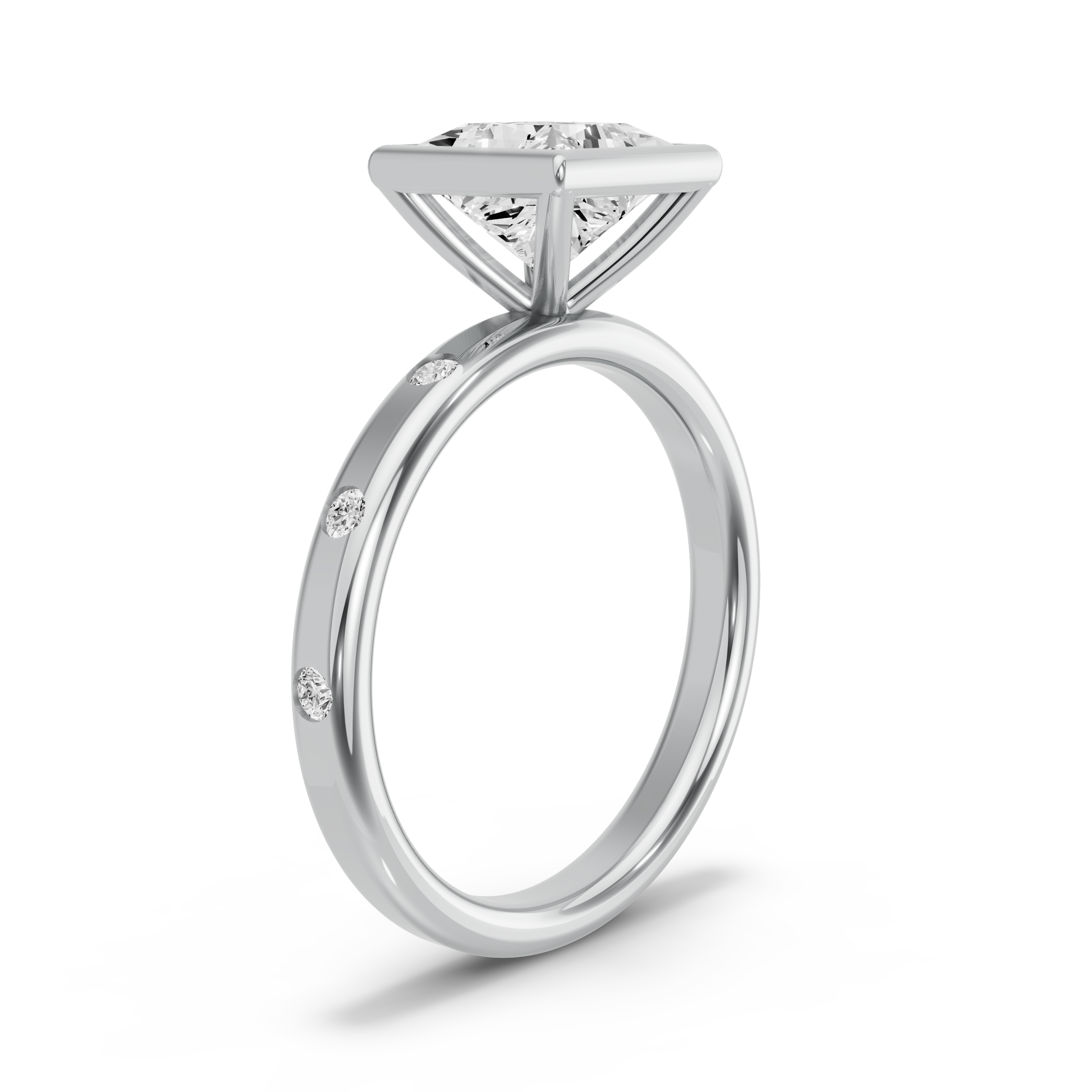 Image for Princess Classic Bezel Ring with Rope Pave band in 950 Platinum