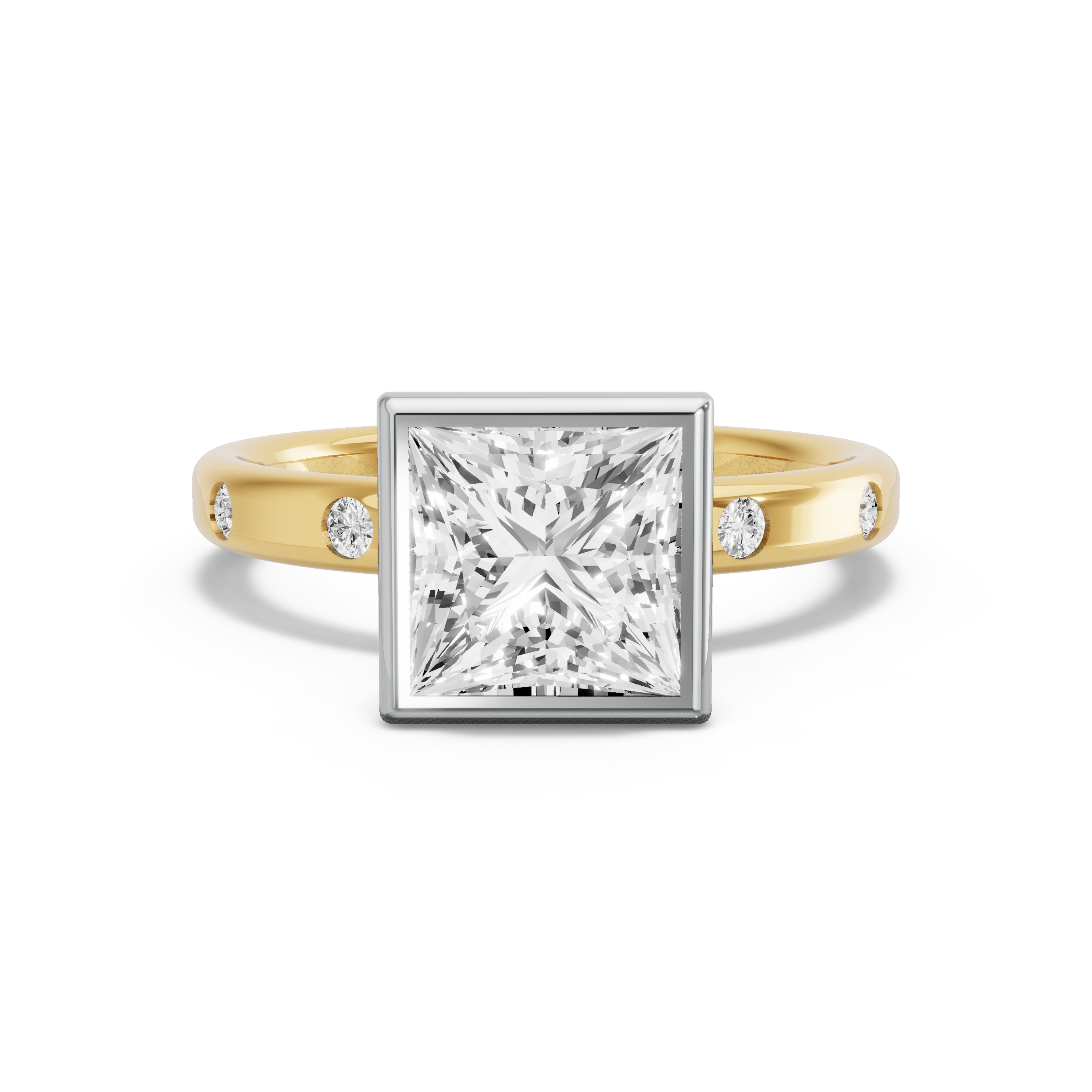 Image for Princess Classic Bezel Ring with Sleek Accent band in 10K Rose Gold