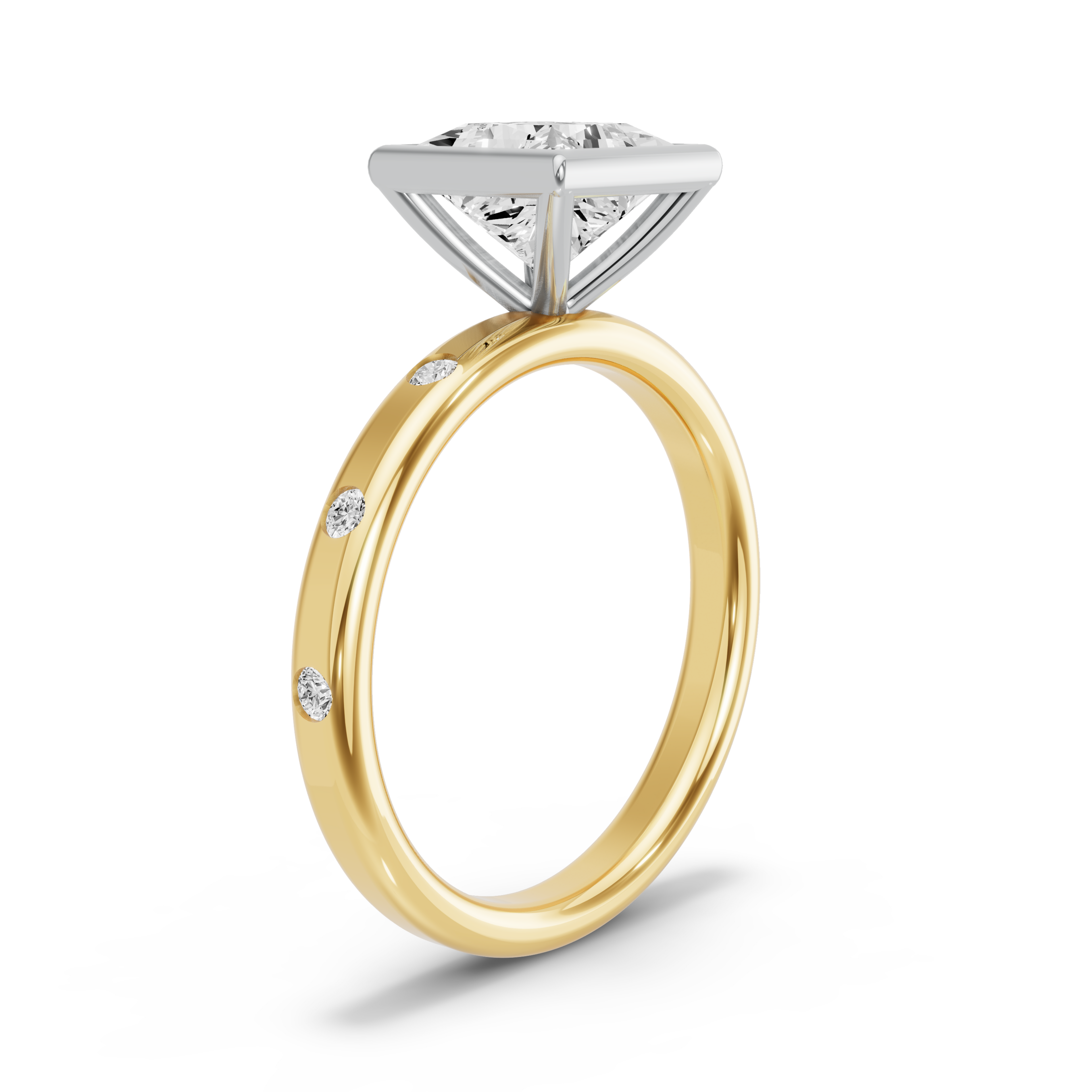 Image for Princess Classic Bezel Ring with Sleek Accent band in 10K Rose Gold
