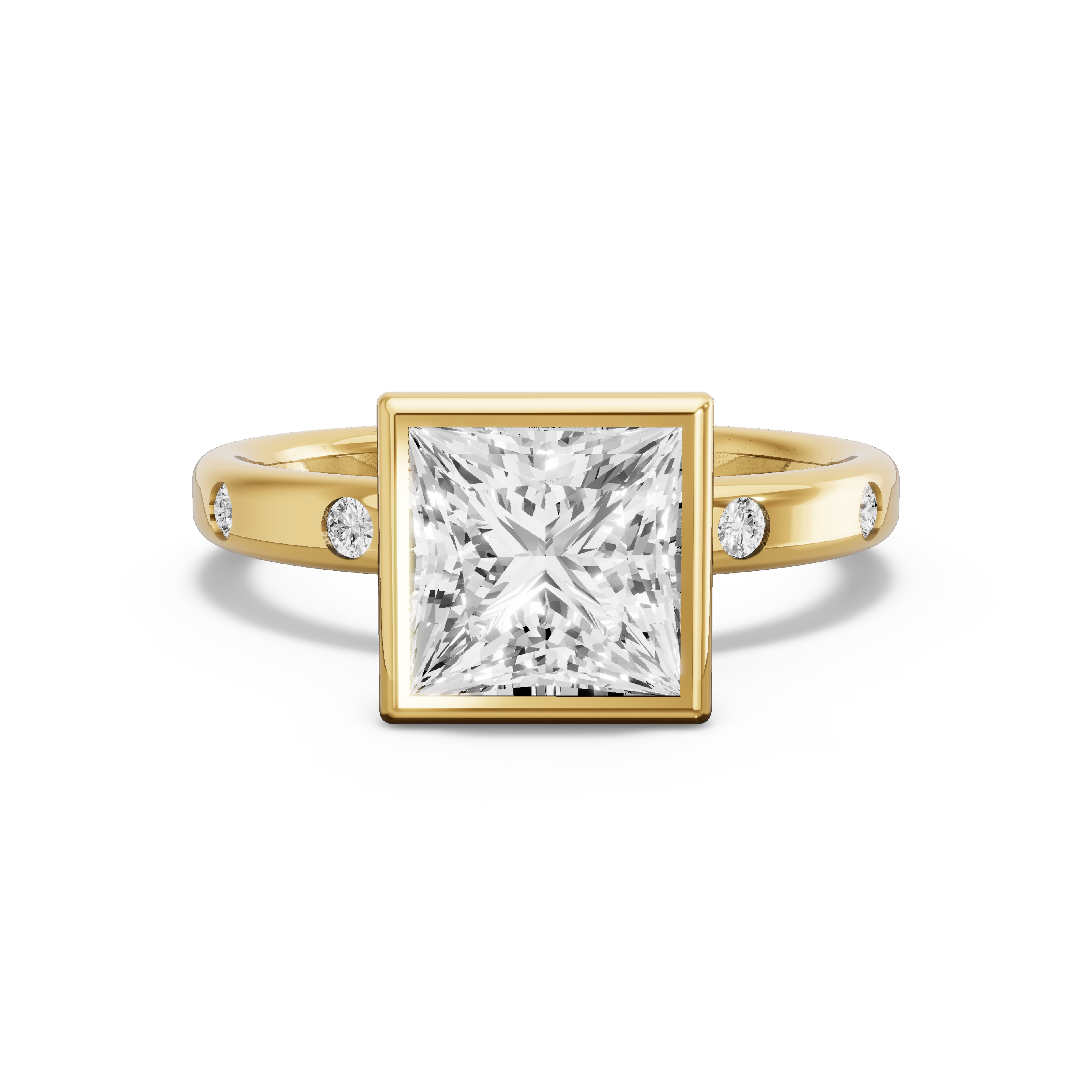Image for Princess Classic Bezel Ring with Sleek Accent band in 10K White Gold