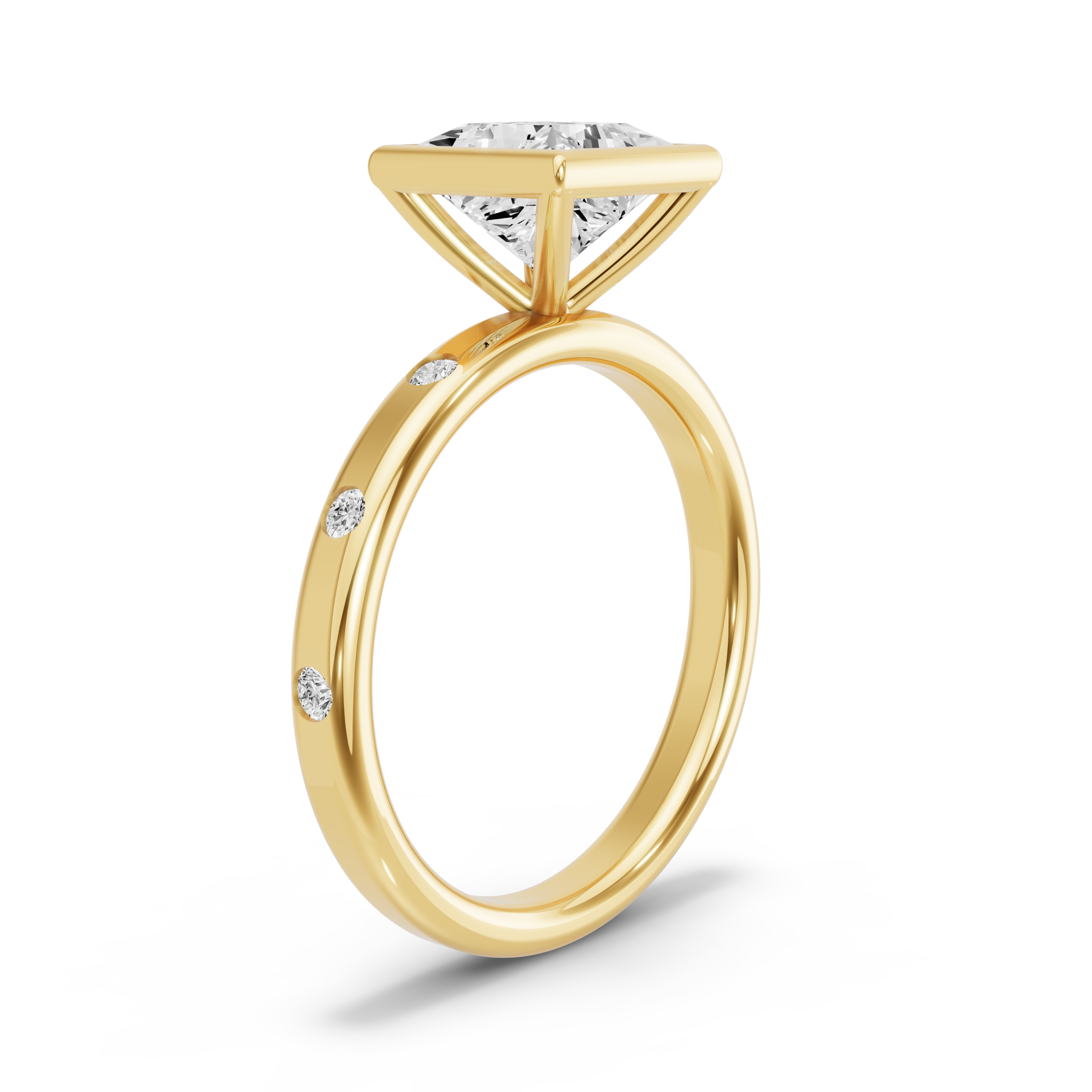 Image for Princess Classic Bezel Ring with Sleek Accent band in 14K White Gold