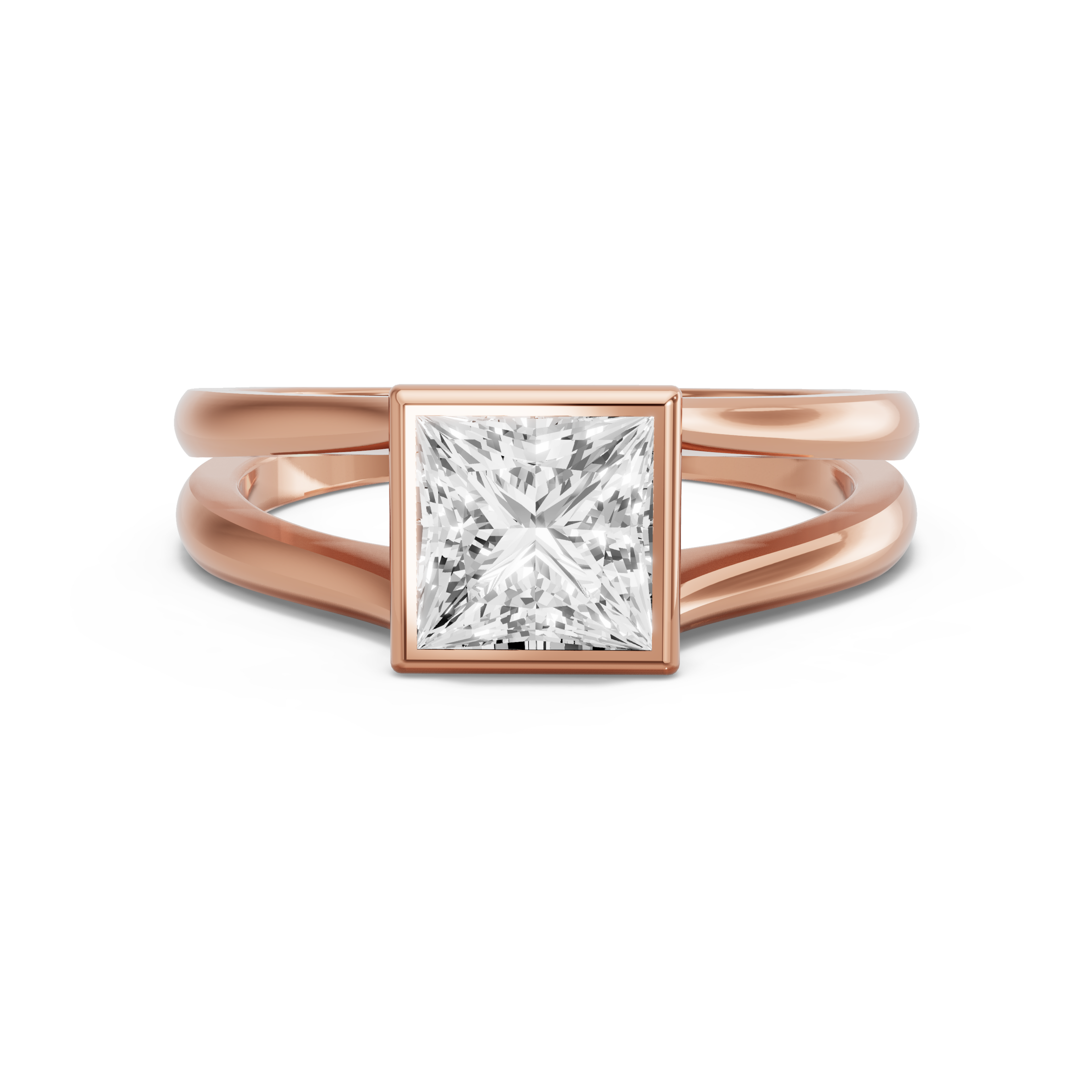 Image for Princess Classic Bezel Ring with Split Ring Solitaire band in 10K Yellow Gold