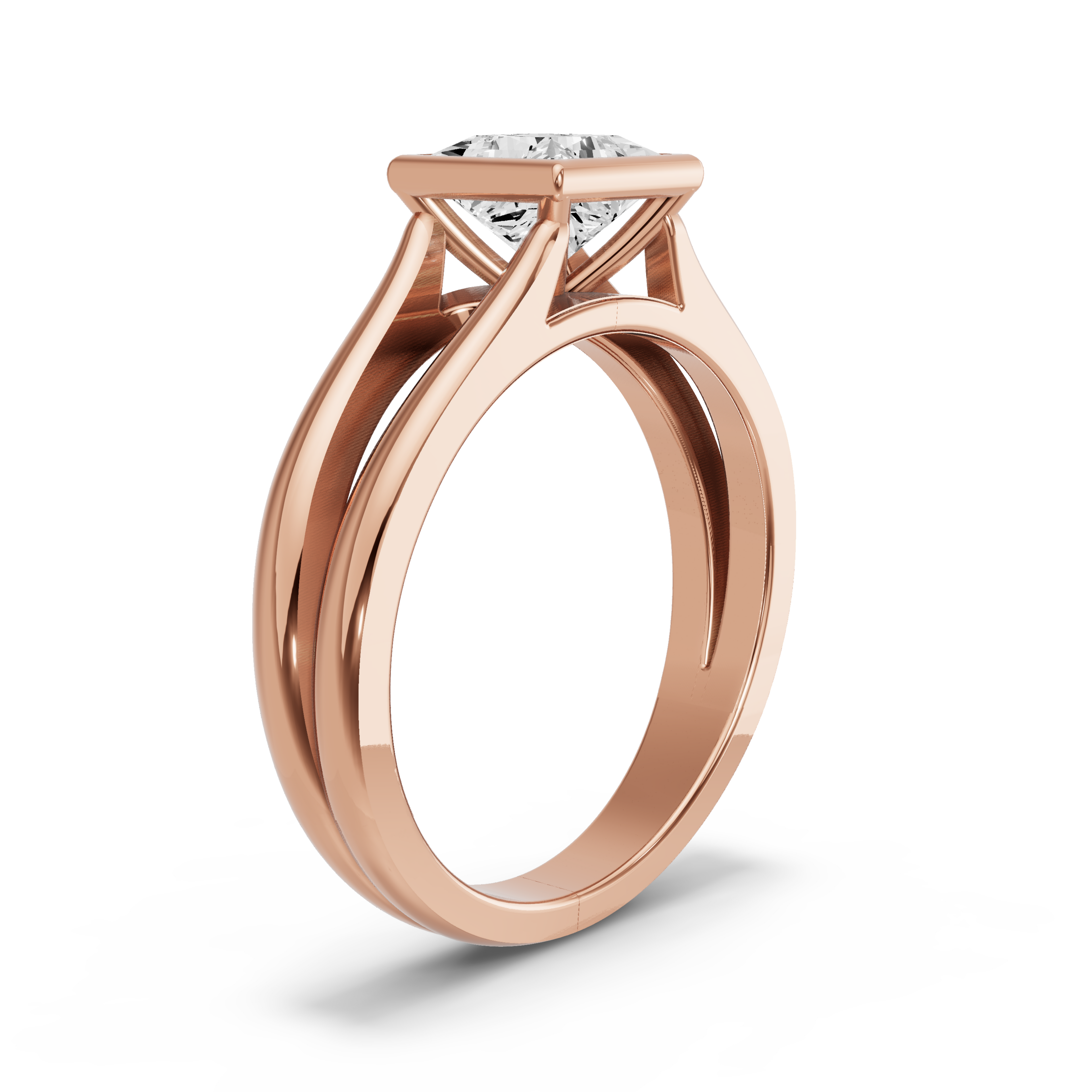 Image for Princess Classic Bezel Ring with Split Ring Solitaire band in 18K Yellow Gold
