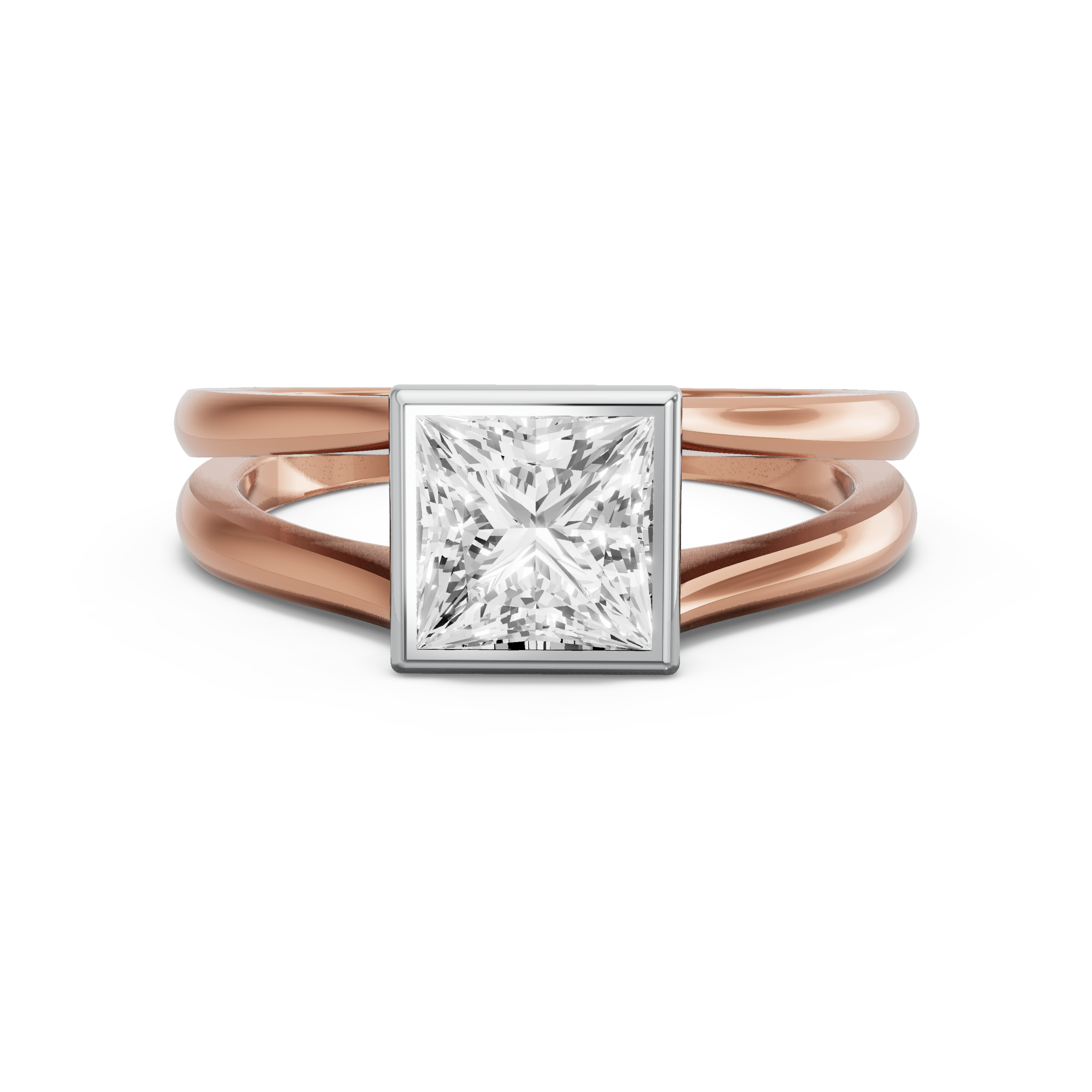 Image for Princess Classic Bezel Ring with Split Ring Solitaire band in 10K Two Tone Yellow Gold