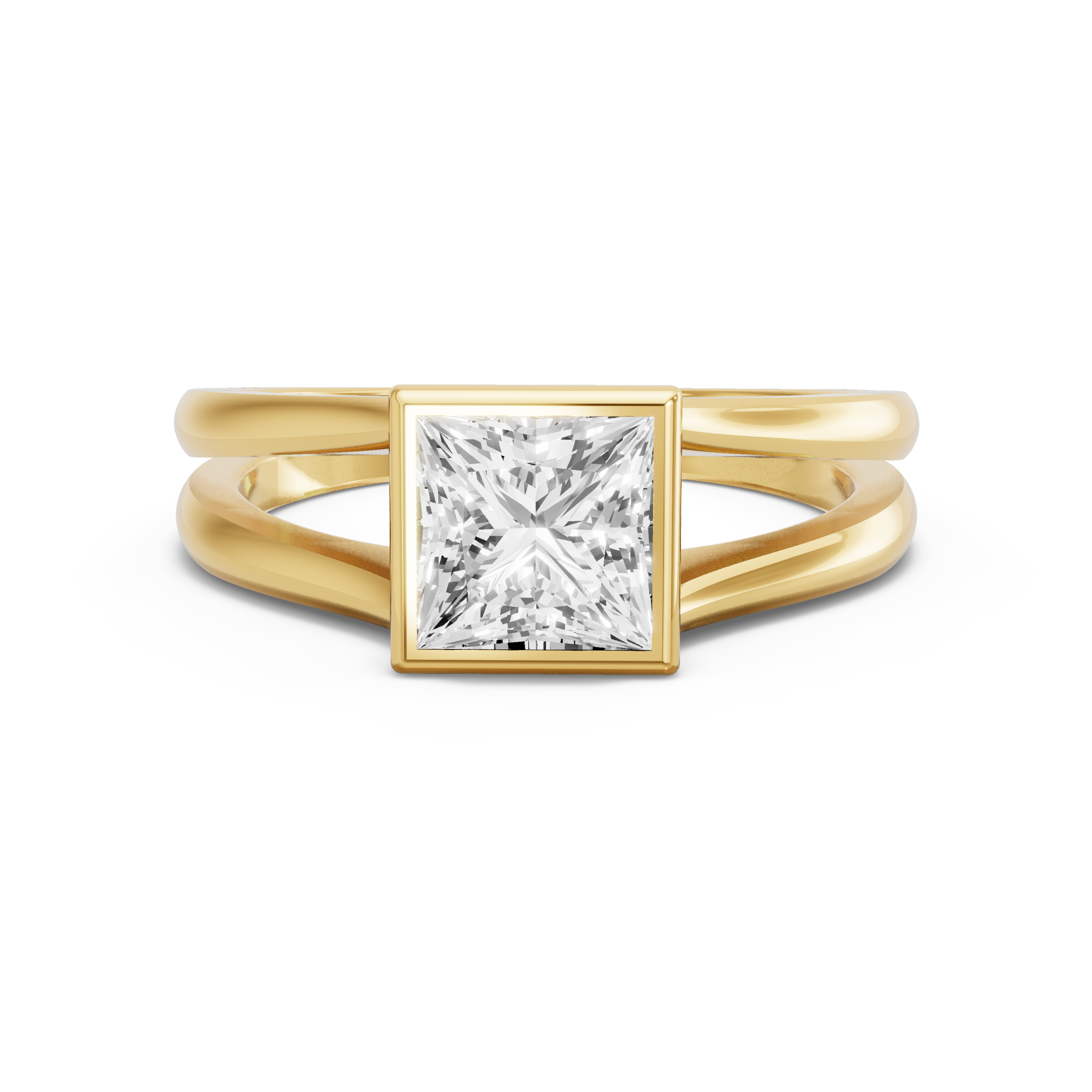 Image for Princess Classic Bezel Ring with Split Ring Solitaire band in 10K White Gold