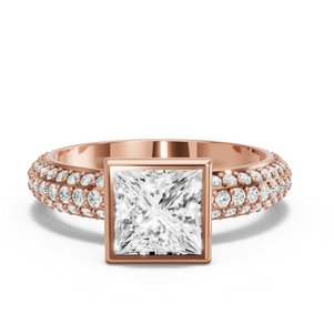 Image for Princess Classic Bezel Ring with Triple Row Pave band