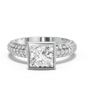 Image for Princess Classic Bezel Ring with Triple Row Pave band