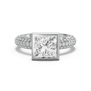 Image for Princess Classic Bezel Ring with Triple Row Pave band in 14K White Gold