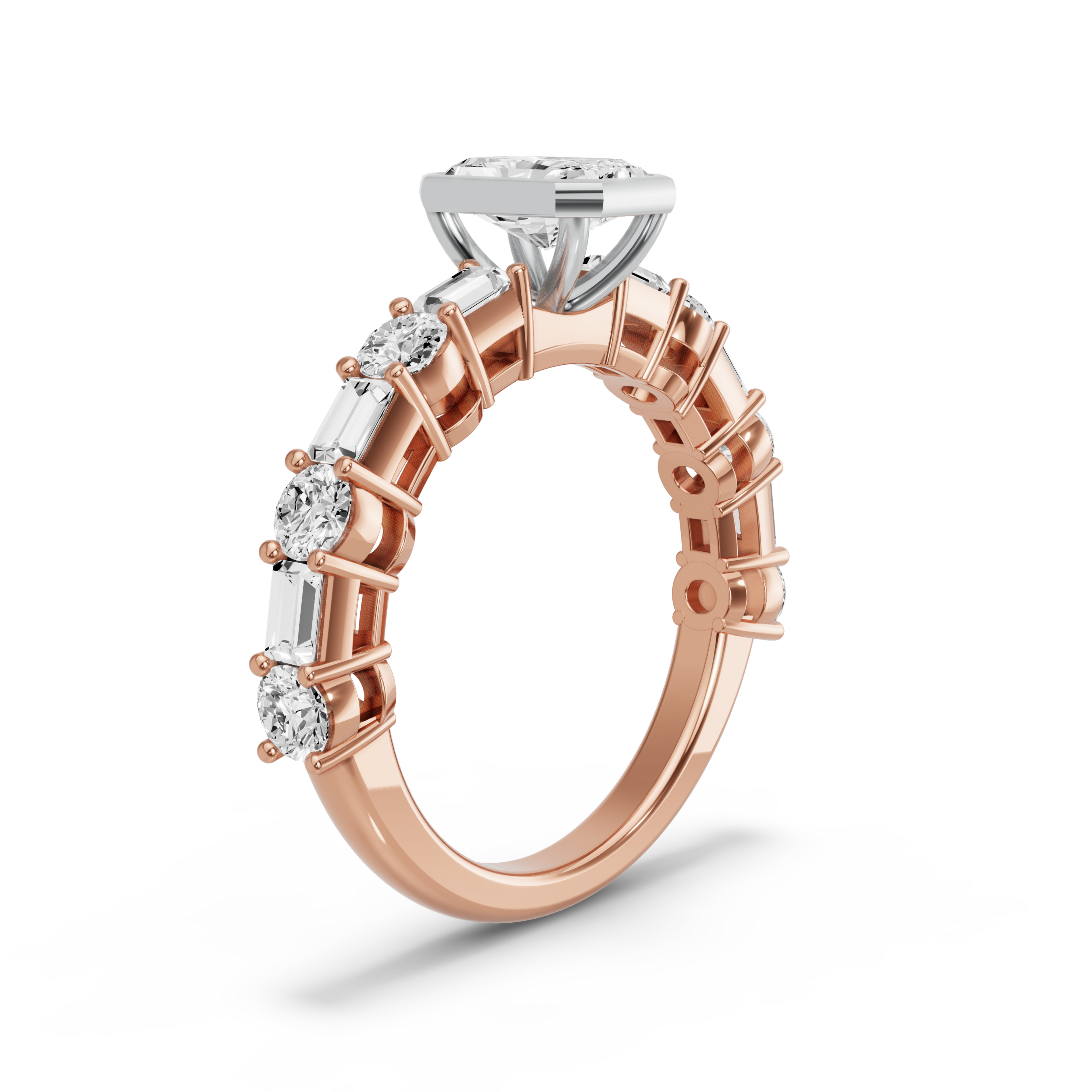 Image for Radiant Classic Bezel Ring with Alternating Baguette band