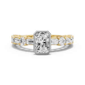 Image for Radiant Classic Bezel Ring with Alternating Baguette band in 14K Two Tone Yellow Gold