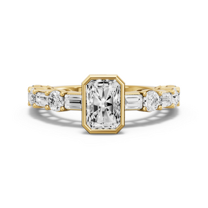 Image for Radiant Classic Bezel Ring with Alternating Baguette band in 14K Yellow Gold
