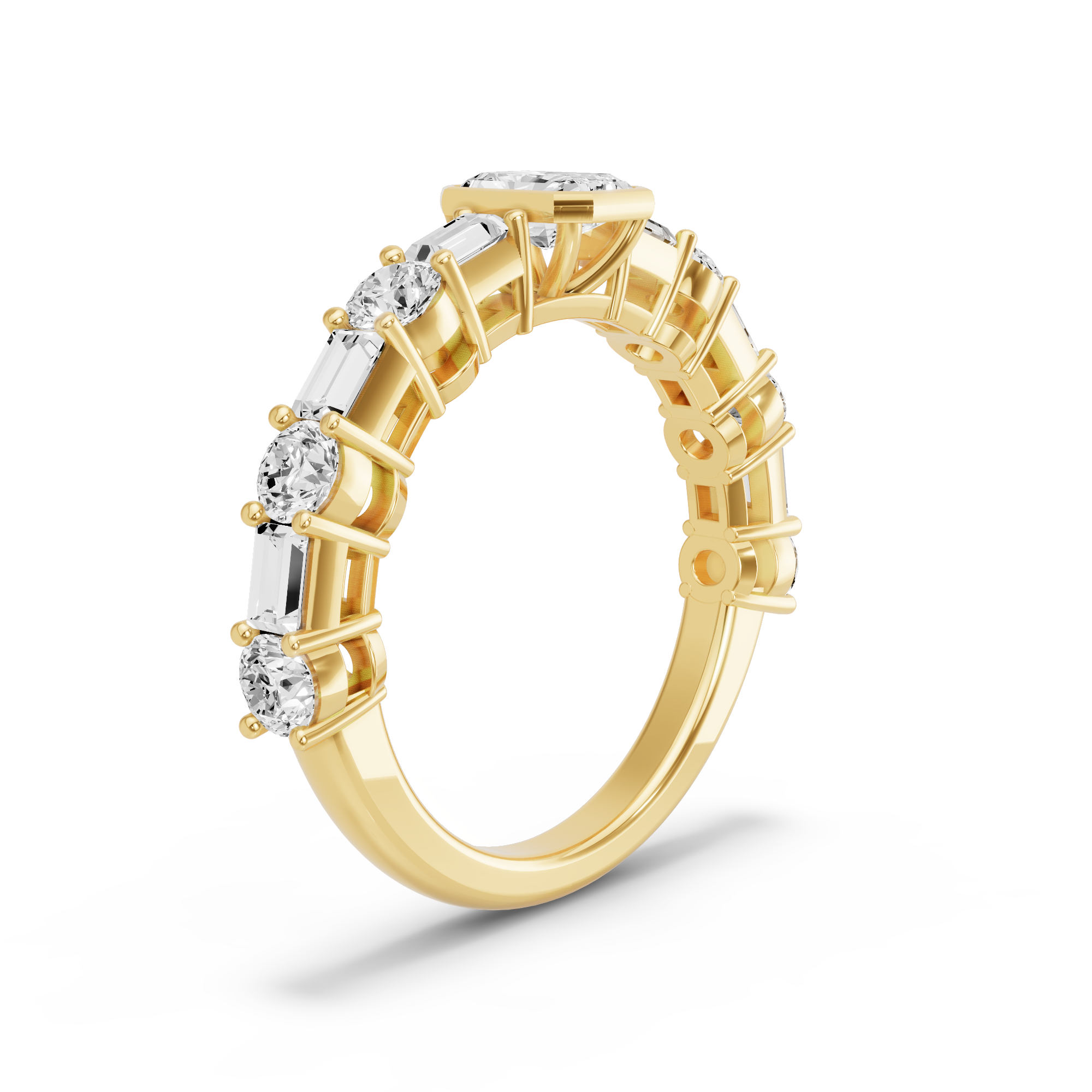 Image for Radiant Classic Bezel Ring with Alternating Baguette band