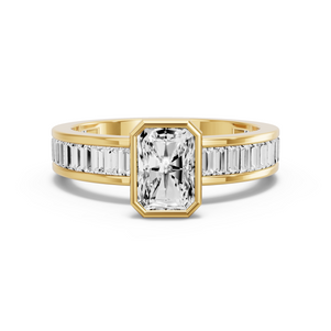 Image for Radiant Classic Bezel Ring with Baguette Channel band in 14K Yellow Gold