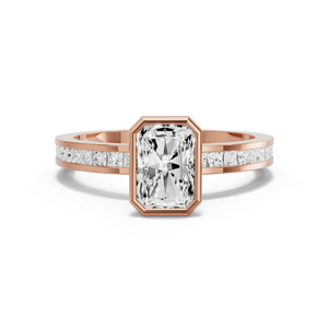 Image for Radiant Classic Bezel Ring with Channel band in 18K Rose Gold