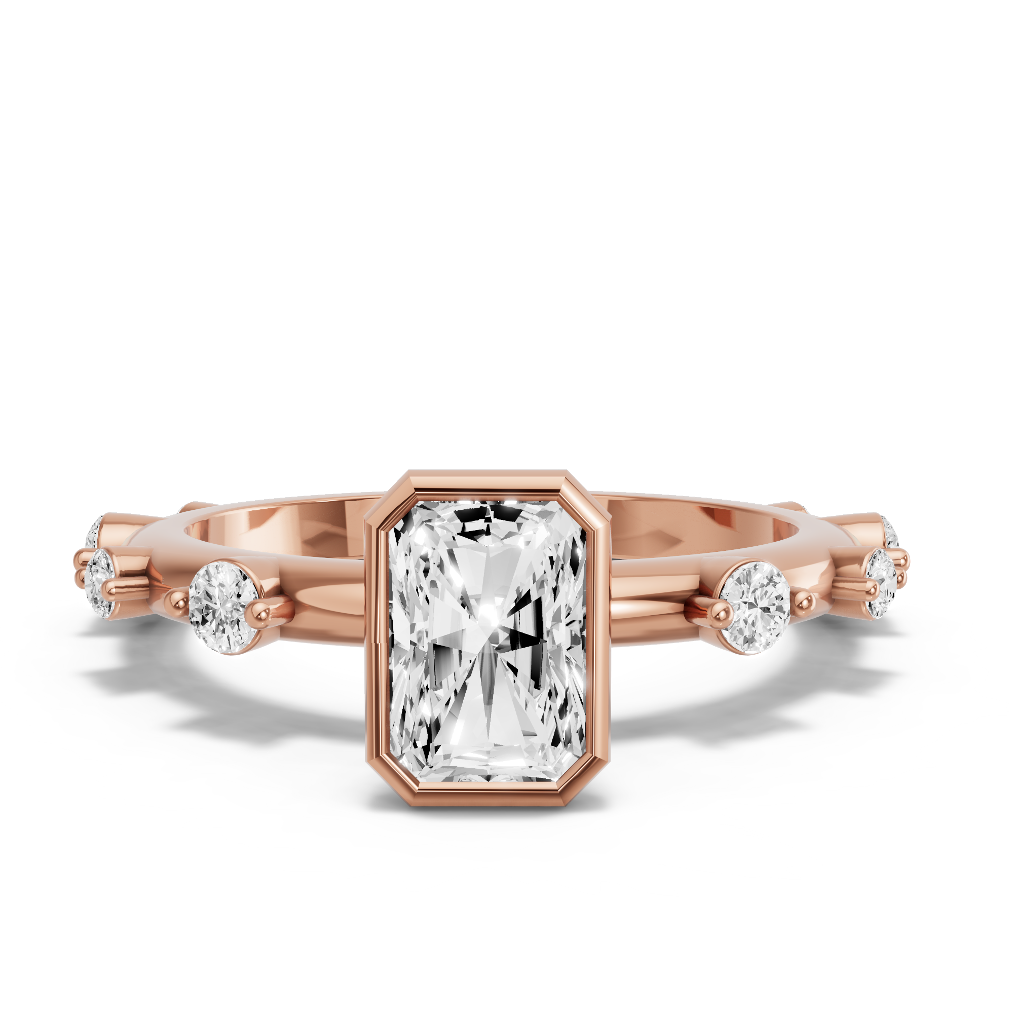 Image for Radiant Classic Bezel Ring with Floating Station band in 10K Rose Gold