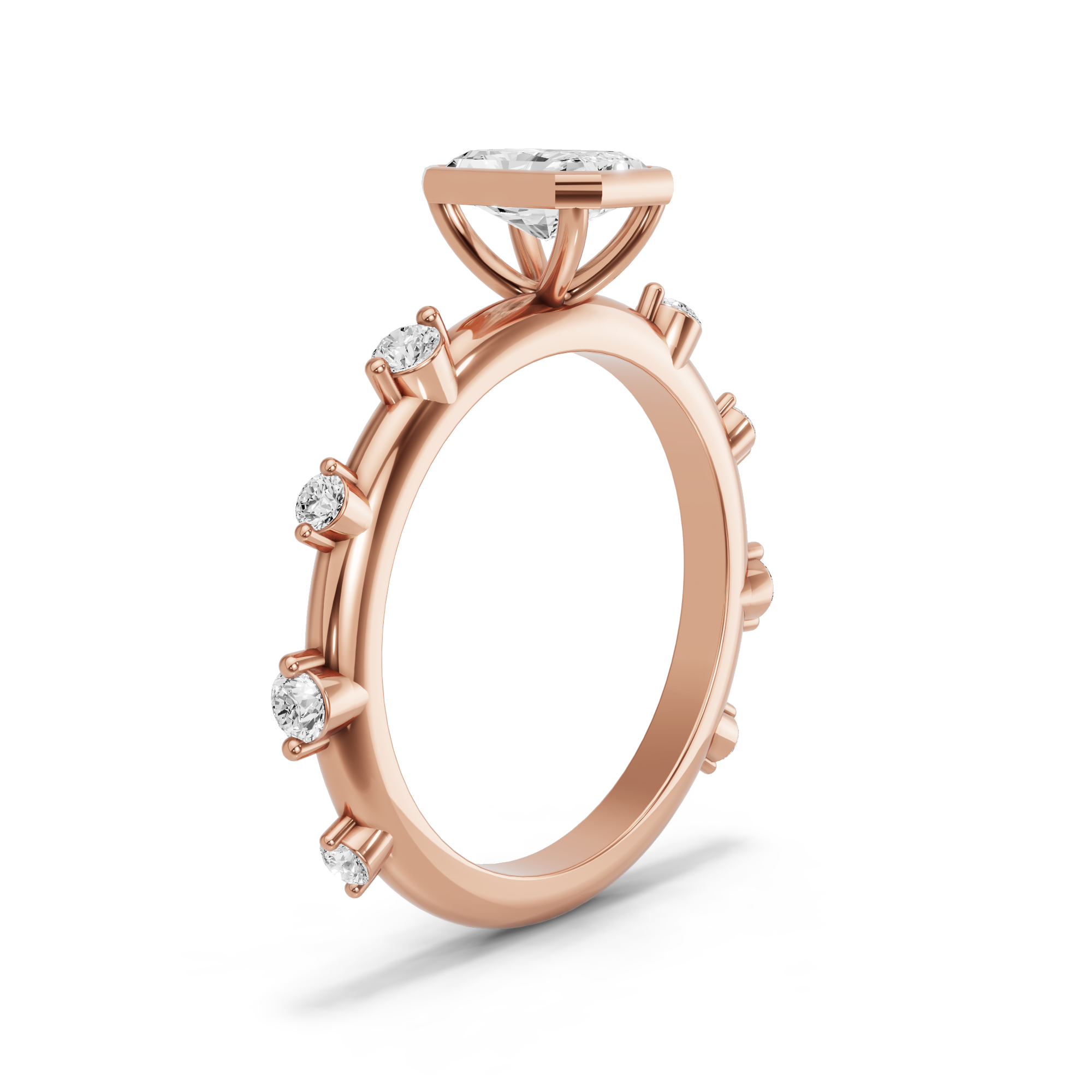 Image for Radiant Classic Bezel Ring with Floating Station band in 10K Rose Gold