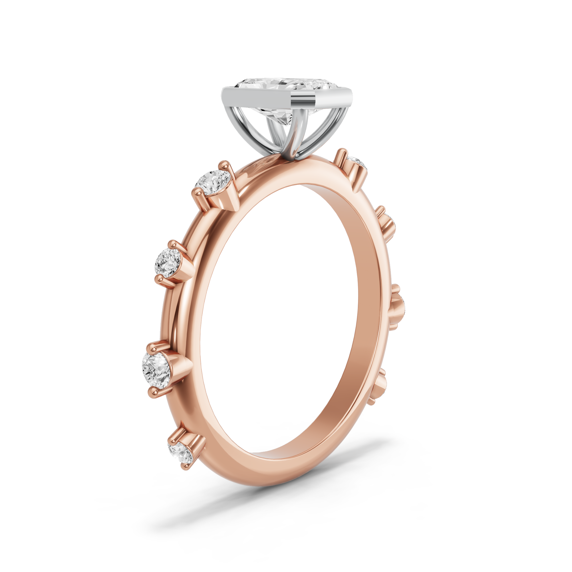 Image for Radiant Classic Bezel Ring with Floating Station band in 18K Two Tone Rose Gold