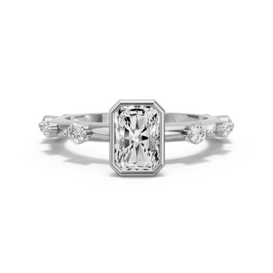 Image for Radiant Classic Bezel Ring with Floating Station band in 14K White Gold