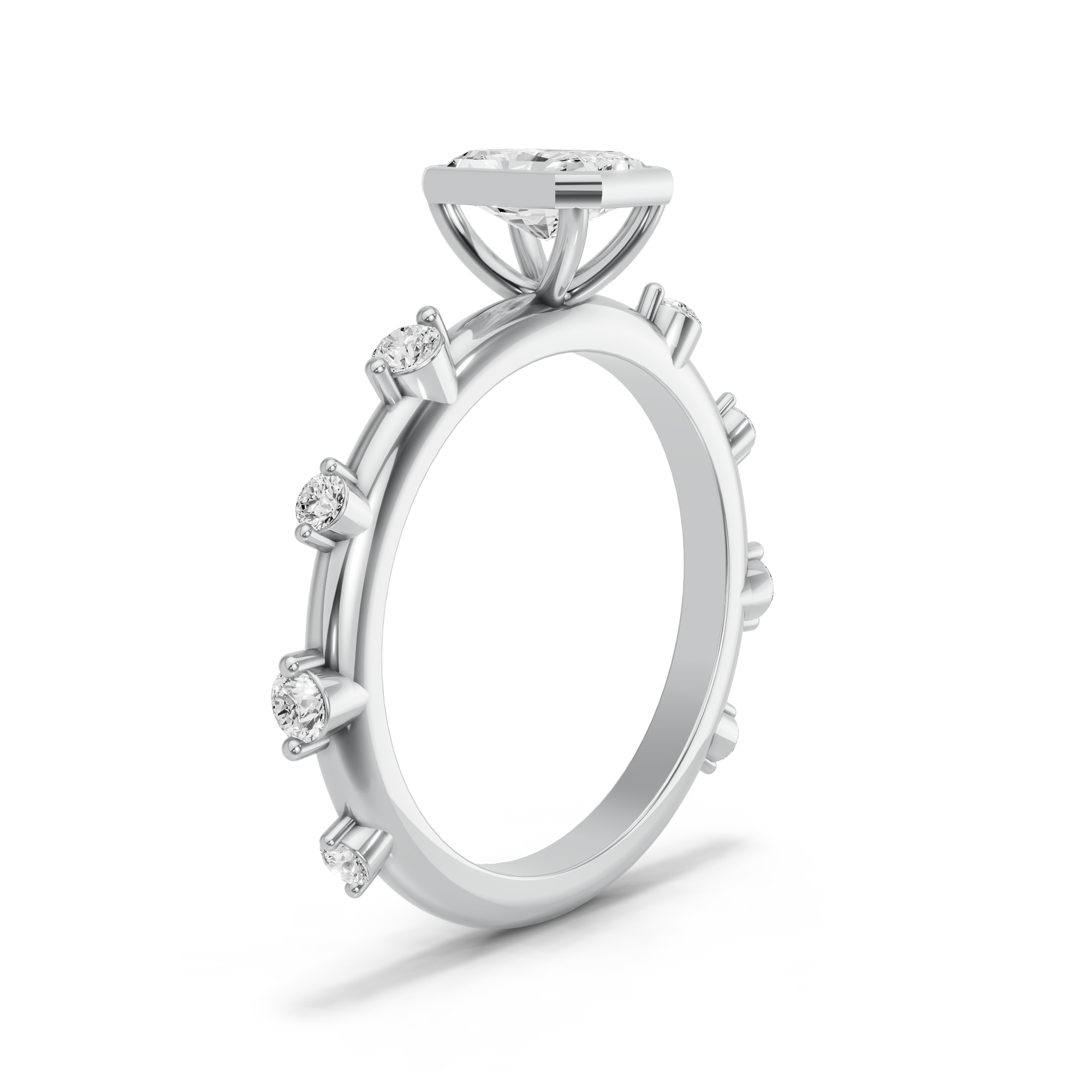 Image for Radiant Classic Bezel Ring with Floating Station band in 14K White Gold