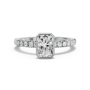 Image for Radiant Classic Bezel Ring with French Pave band in 18K White Gold